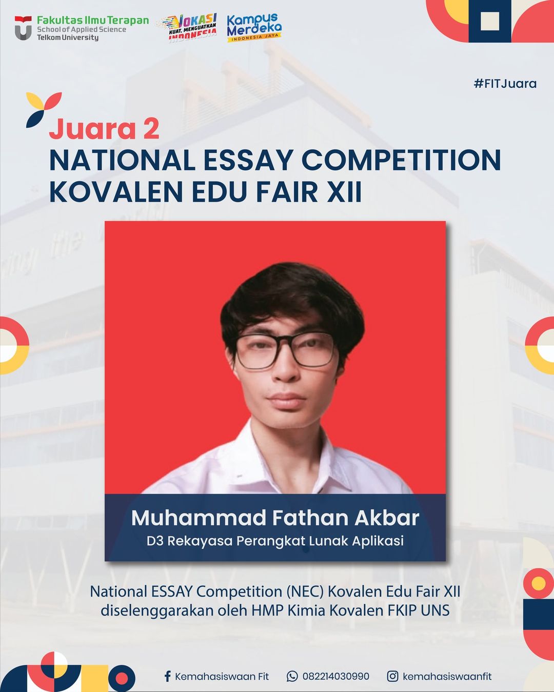 Info Prestasi –  Juara 2 National Essay Competition (NEC) Kovalen Edu Fair XII